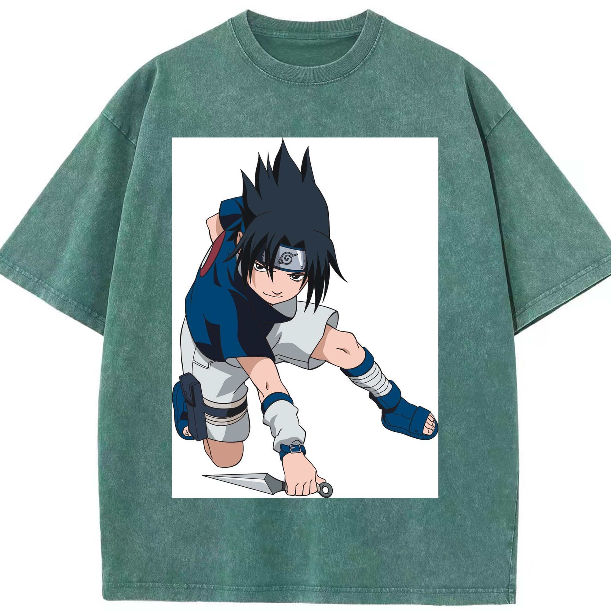 （画像用） NARUTO -ナルト- うちは サスケ Uchiha Sasuke 綿100% ヴィンテージ風 半袖Tシャツ（フロントプリント）